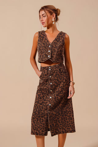 Break Hearts Denim Leopard Skirt