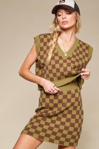 Panama Checkered Sweater Skirt